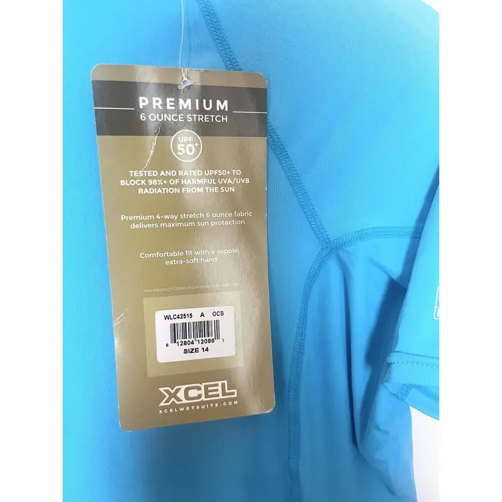 XCEL Rash Guard  Girls Sz 14 Blue Turquoise UPF 50 Premium Swim Shirt